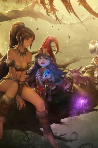 instant-ip, девушка, nidalee, арт, league of legends, дерево, lulu, ветки