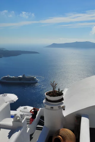 море, santorini, вид, пейзаж, греция, лайнер