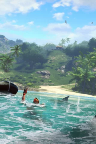 shooter, нож, море, far cry 3, кровь, горы