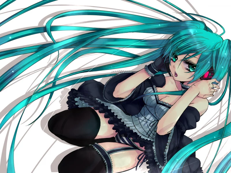 вокалоид, hatsune miku, волосы, микрофон, девушка, арт, vocaloid