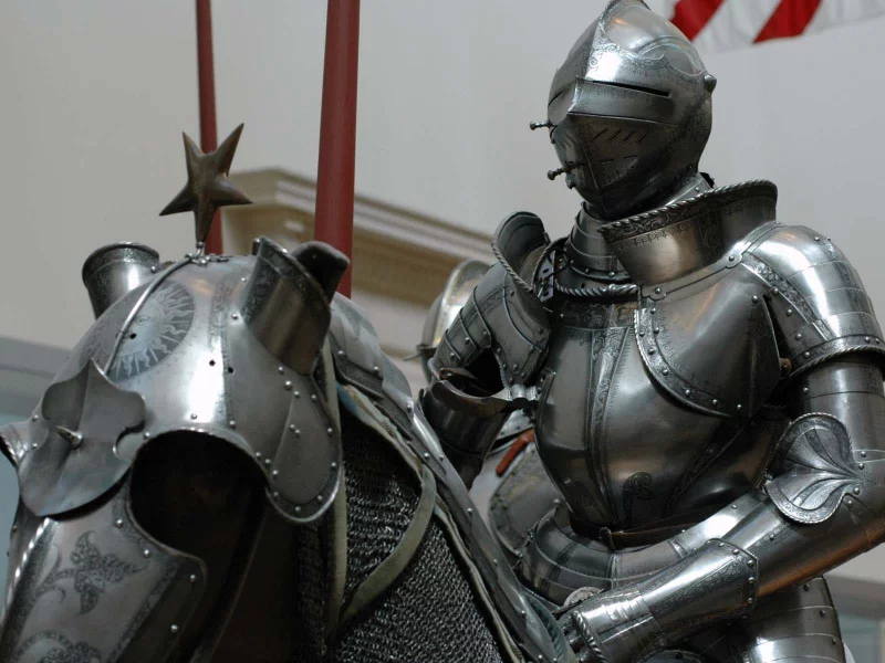 horses, knights, in, metropolitan, four, центре, в, of, armour, art, museum, and