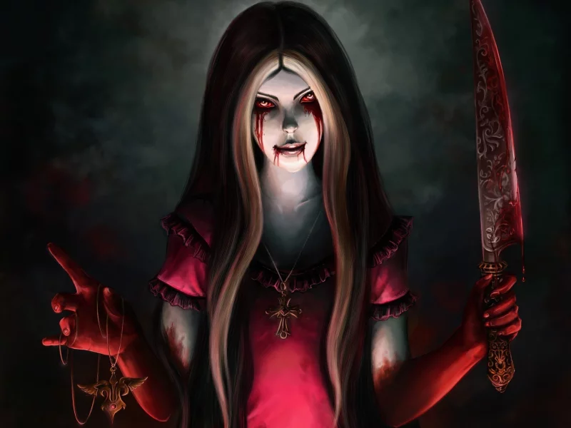 алиса, alice madness returns, нож, кровь