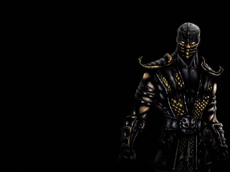 ниндзя, scorpion, темный фон, ninja, скорпион, mortal kombat
