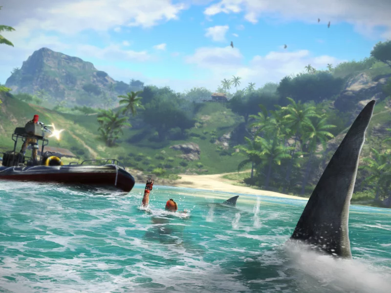 shooter, нож, море, far cry 3, кровь, горы