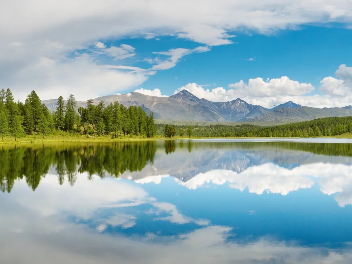 вода, горы, отражение, небо, облака, деревья