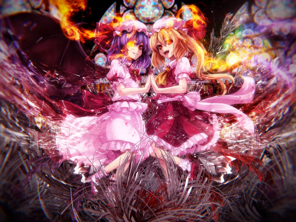 девушки, пламя, touhou