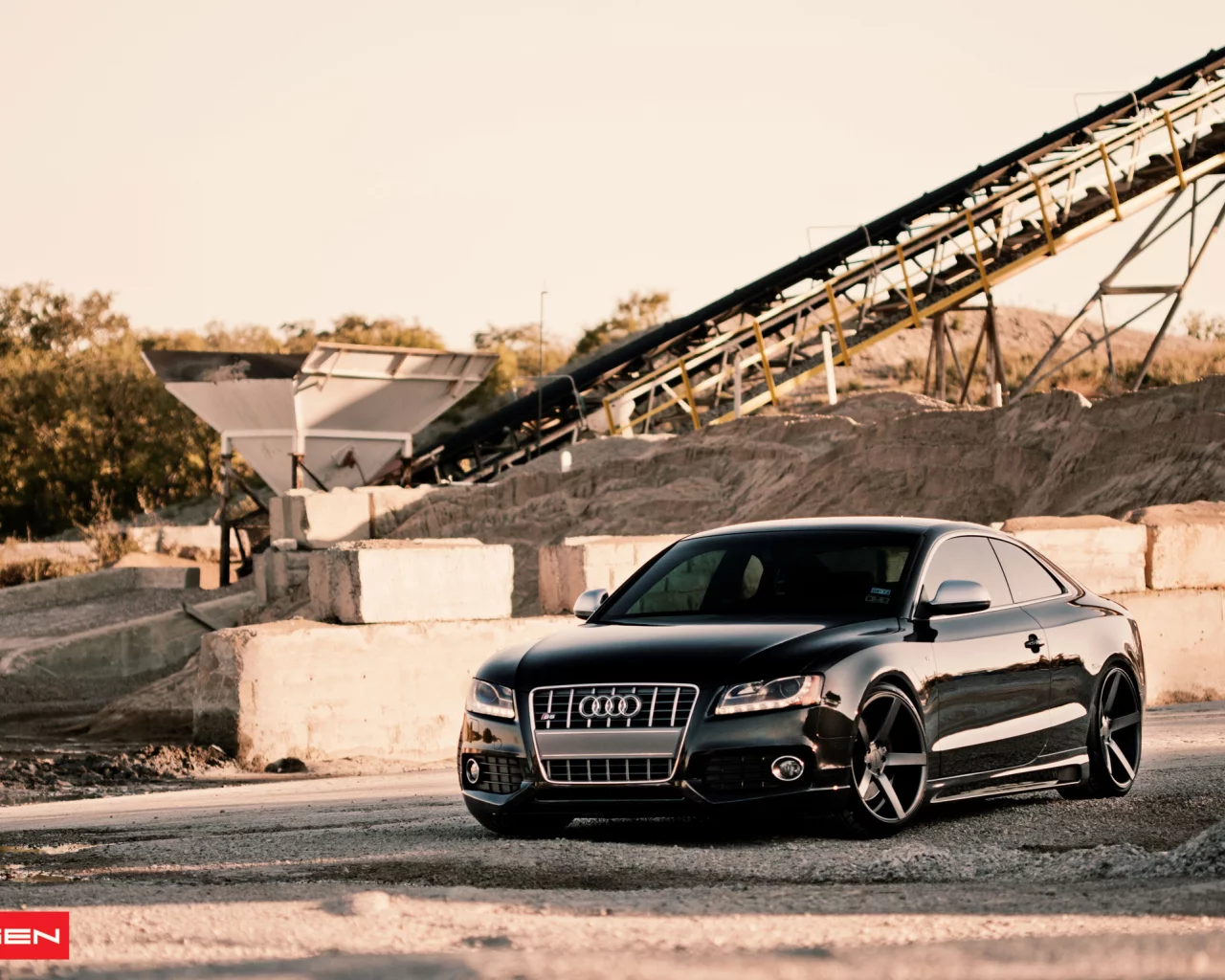 тюнинг, плиты, мост, audi, s5, дорога, стройка, диски, небо