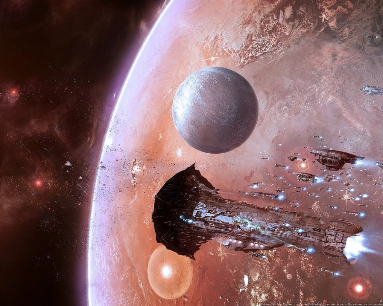 флотилия, корабли, планета, звезды, космос, eve online, астероиды