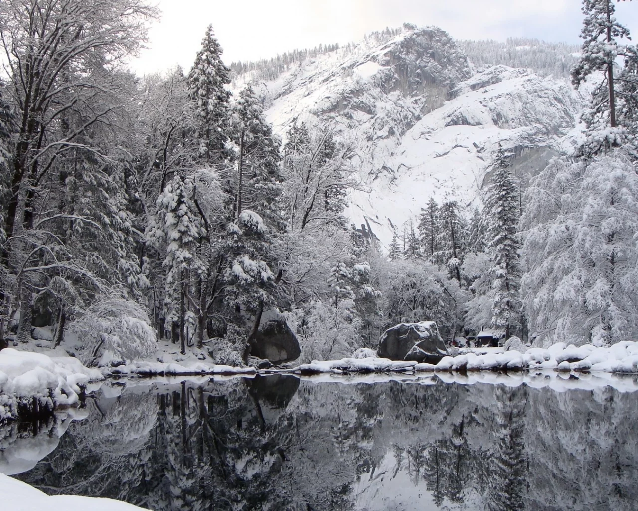 озеро, гора, отражение, зима, winter nature, снег