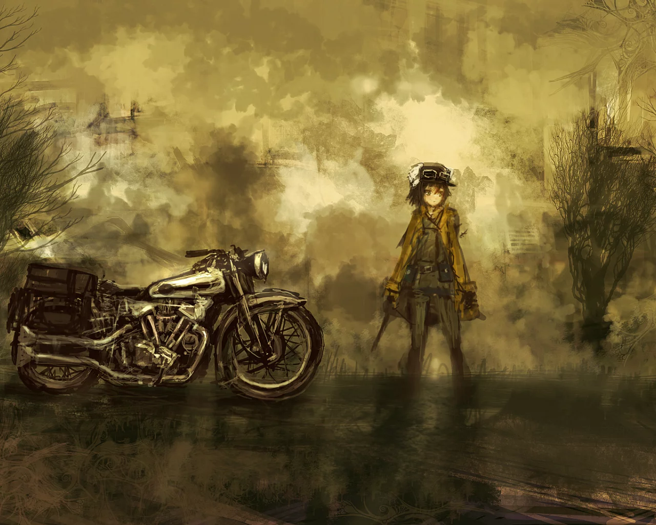 путешествие кино, kino no tabi, мотоцикл, аниме, арт, девушка, гермес