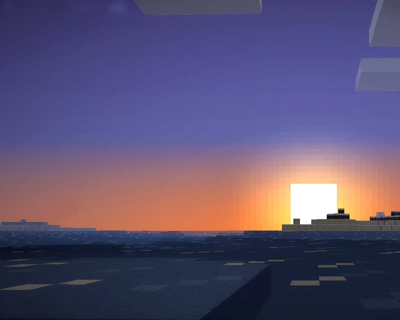 солнце, здания, облака, пиксельный мир, minecraft