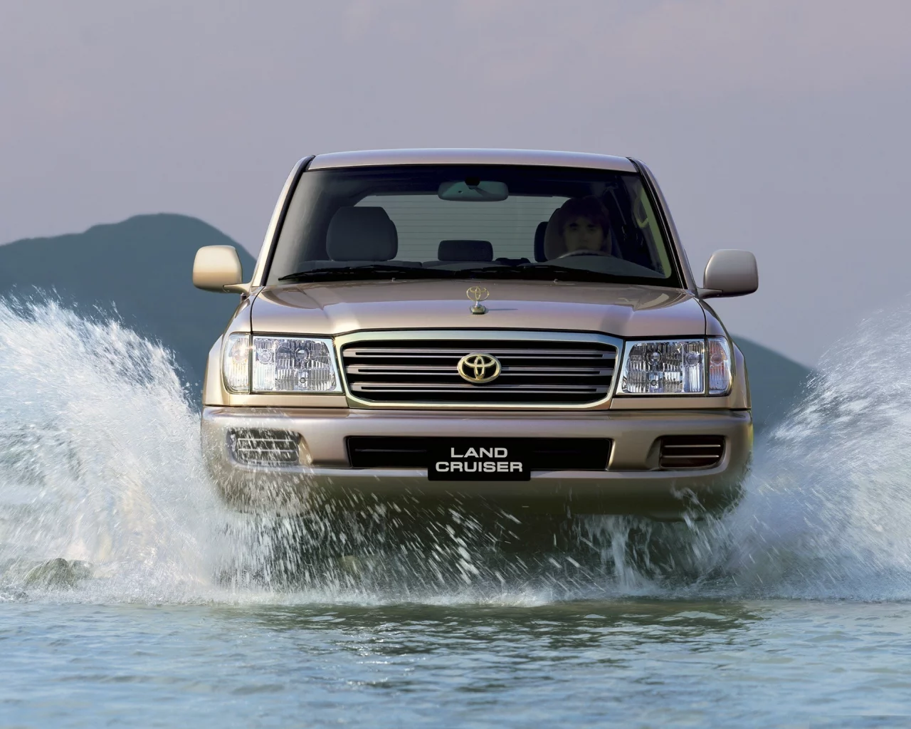 land cruiser, 100vx, вода, брызги, toyota