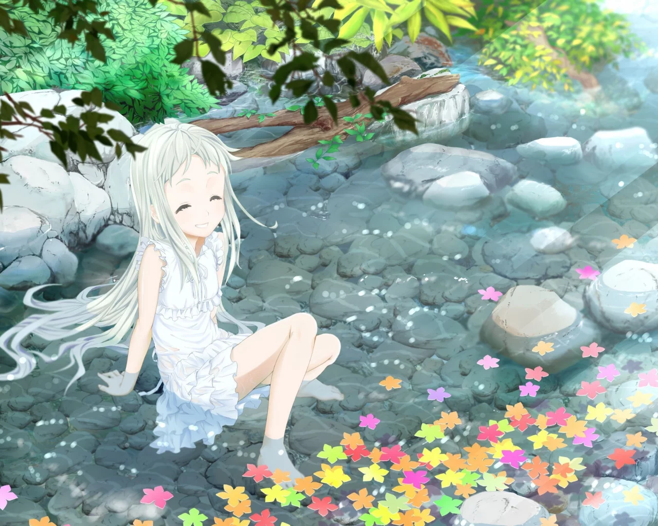 река, девочка, ano hi mita hana no namae wo bokutachi wa mada shiranai, honma meiko, невиданный цветок, улыбка