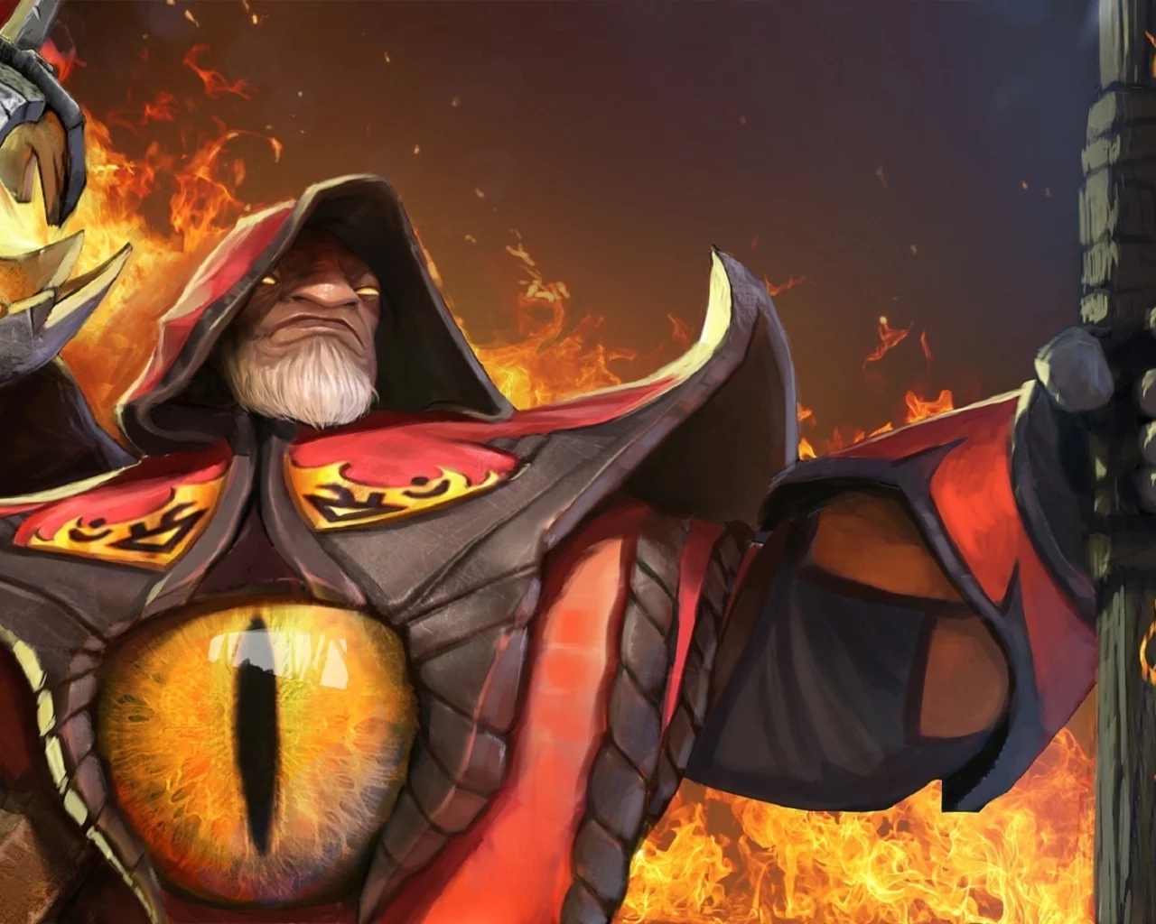 art, game, игра, valve, warlock, 2666x1080, арт, eye, глаз, defence of the ancients, dota2, fire, огонь, golem