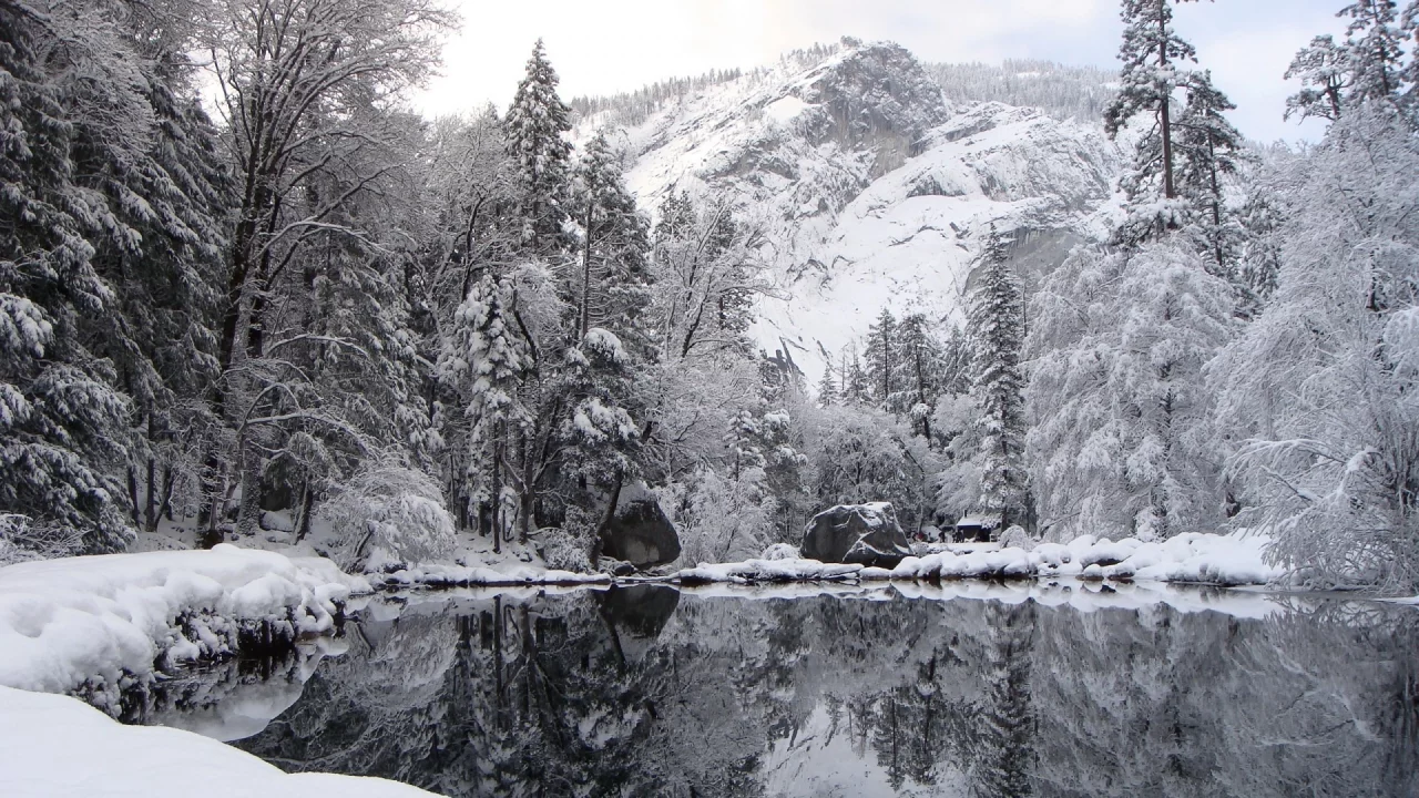 озеро, гора, отражение, зима, winter nature, снег