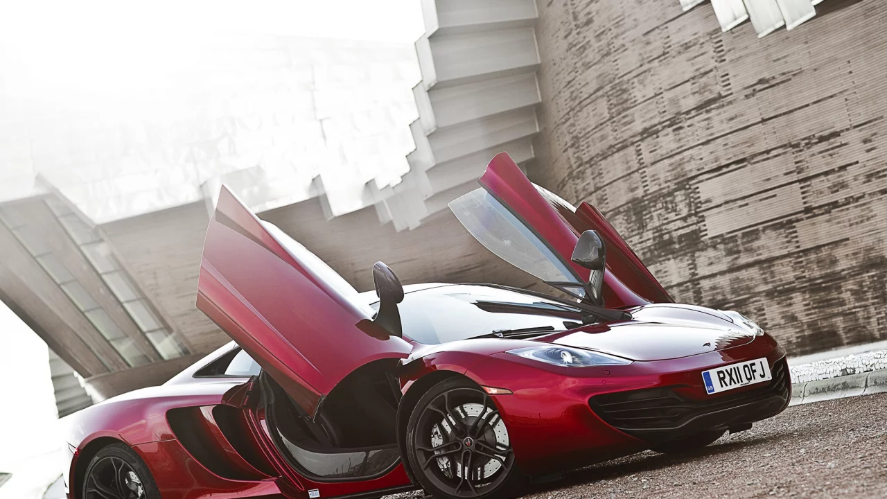 двери-бабочка, mclaren, red, mp4-12c, передняя часть, открытые двери