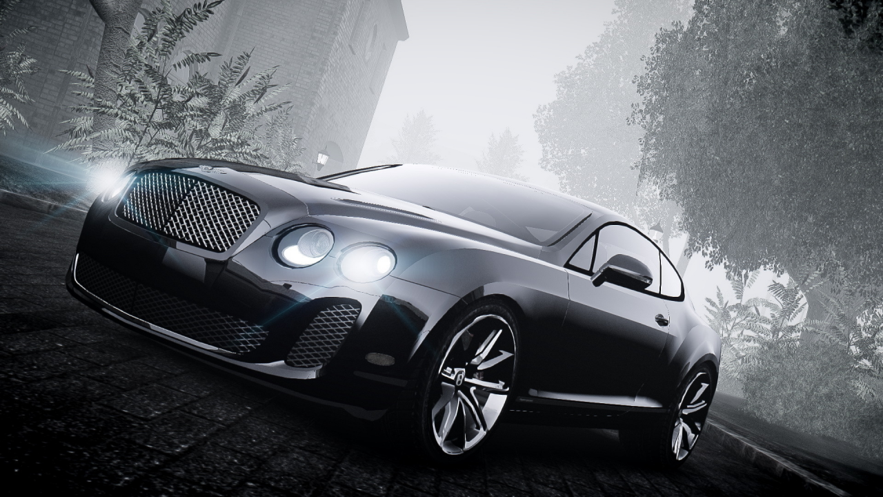 Картинка на рабочий стол машина, туман, чб, gta 4, bentley continental 1280  x 720