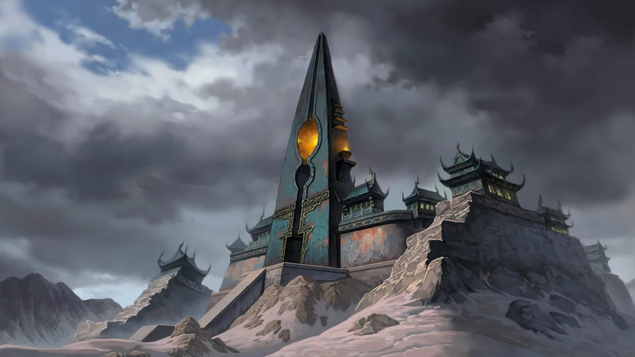 храм, башня, jade dynasty, снег, горы