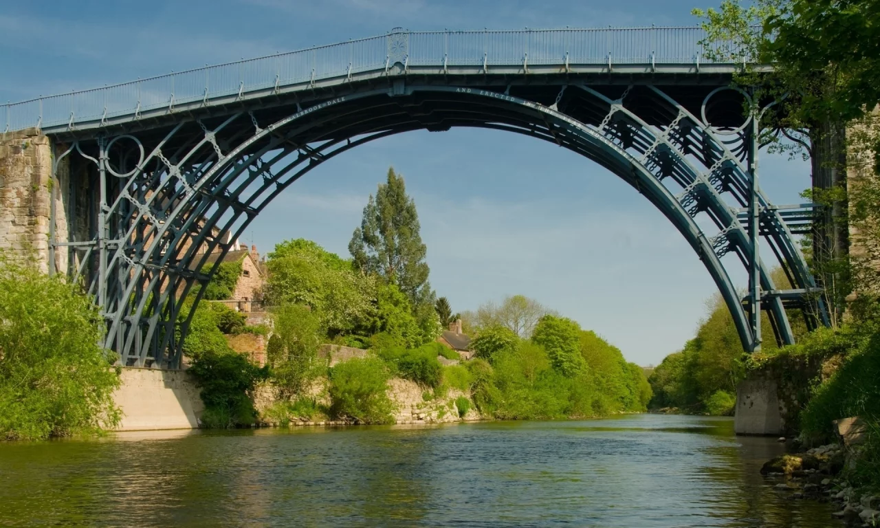 iron bridge, река, течение, мост, деревня