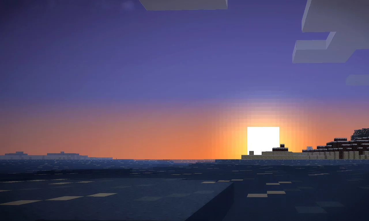 солнце, здания, облака, пиксельный мир, minecraft