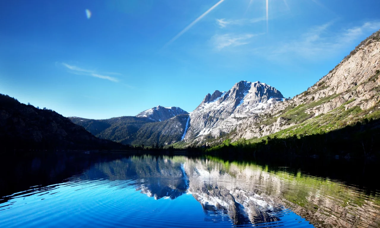 горы, пейзаж, солнце, небо, perfect highlands, ослепительное, голубое, отражение, lake mirror, озеро
