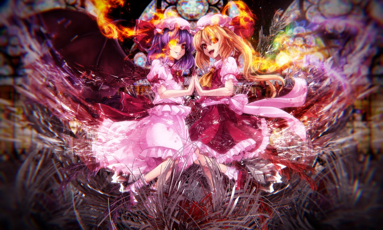 девушки, пламя, touhou