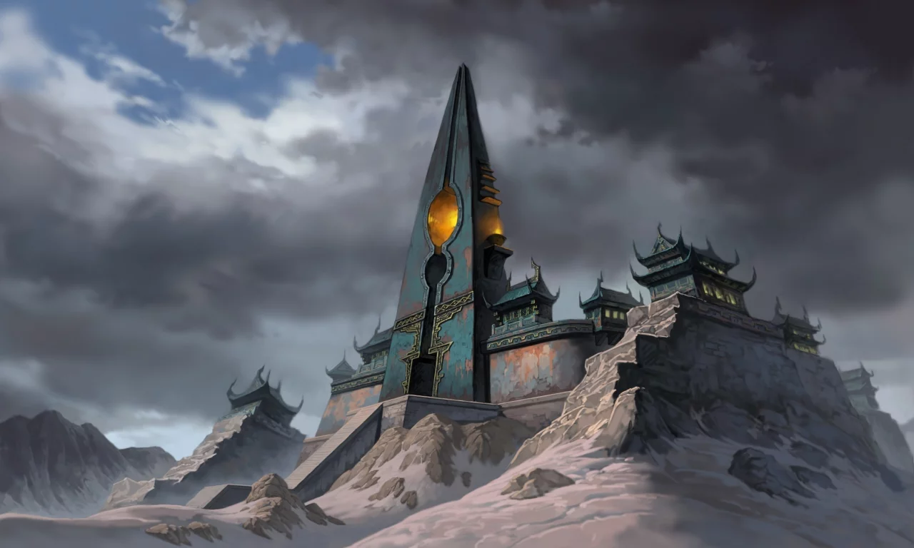 храм, башня, jade dynasty, снег, горы