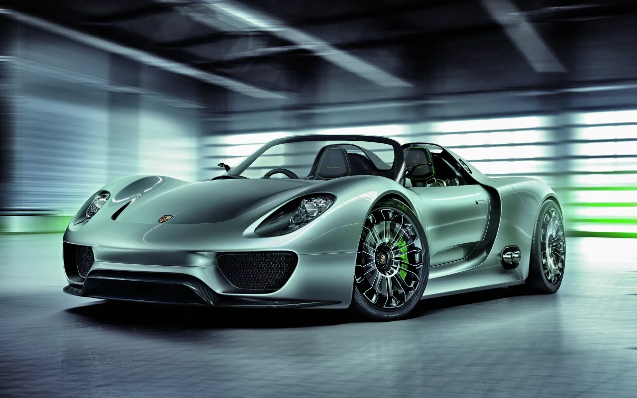 фон, спорткар, гараж, porsche 918 spyder, металлик, стоянка