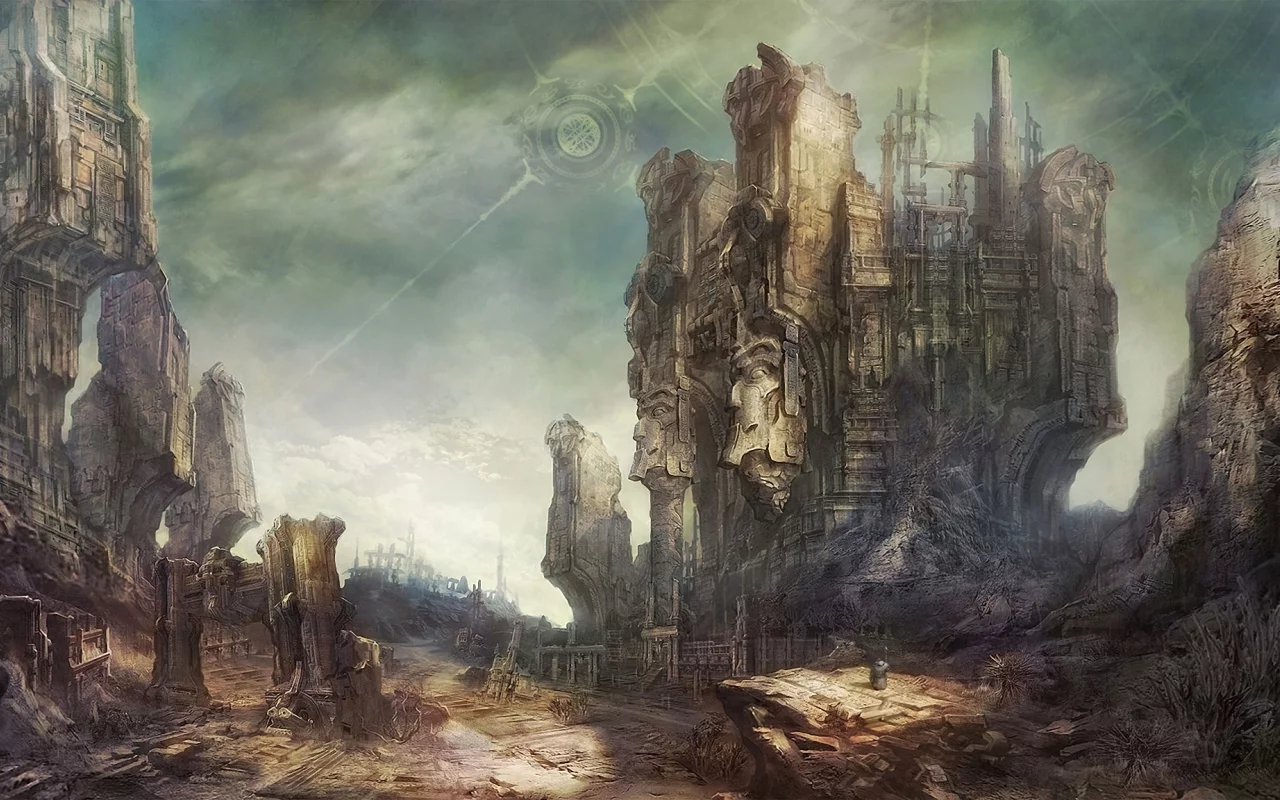 путник, tera online, скалы, руины, горы, разруха