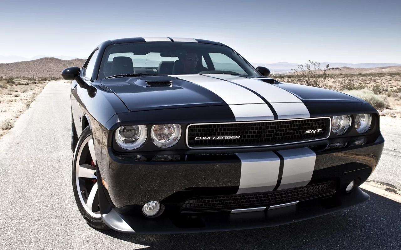 спортивные полосы, challenger, srt8, black, 392, чёрный, dodge, пустыня, передняя часть