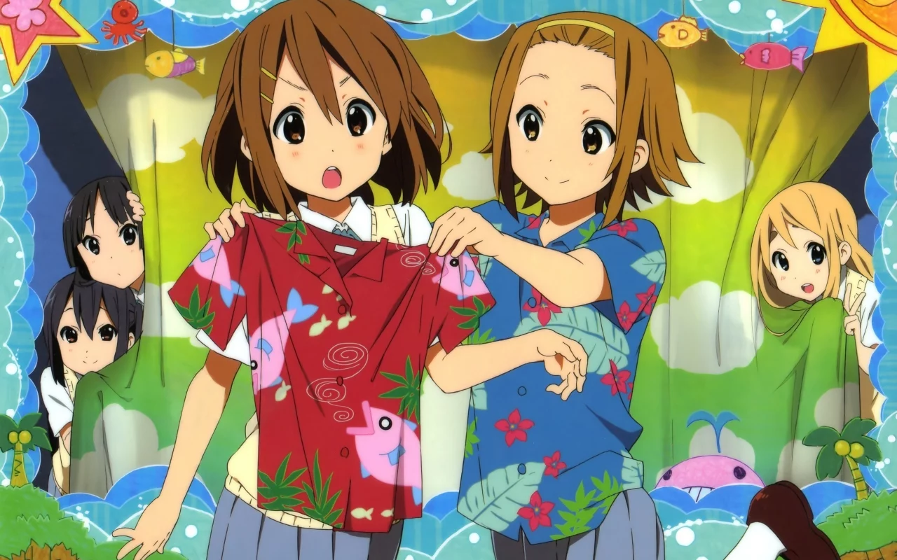 k-on, футболки, адзуса, мио, юи, муги, примерка, ритсу