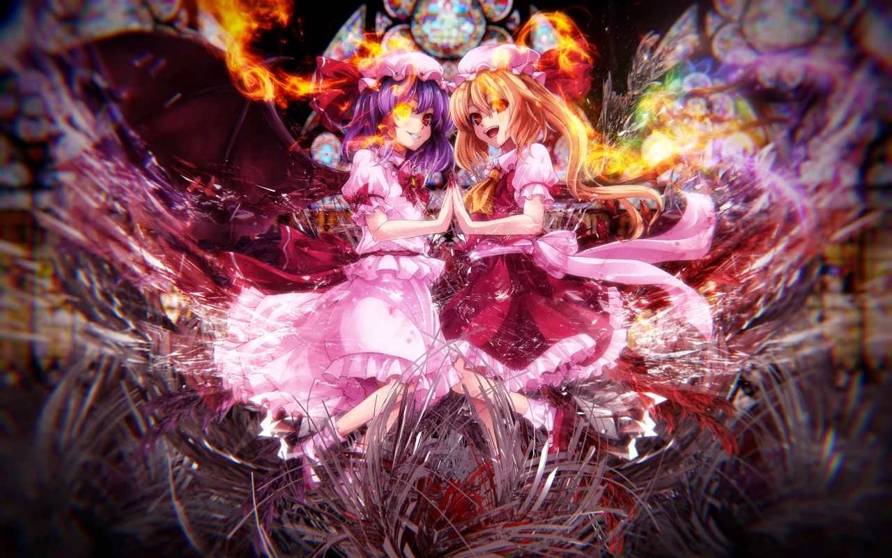 девушки, пламя, touhou