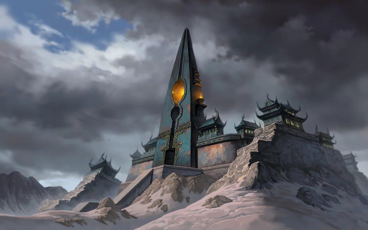 храм, башня, jade dynasty, снег, горы