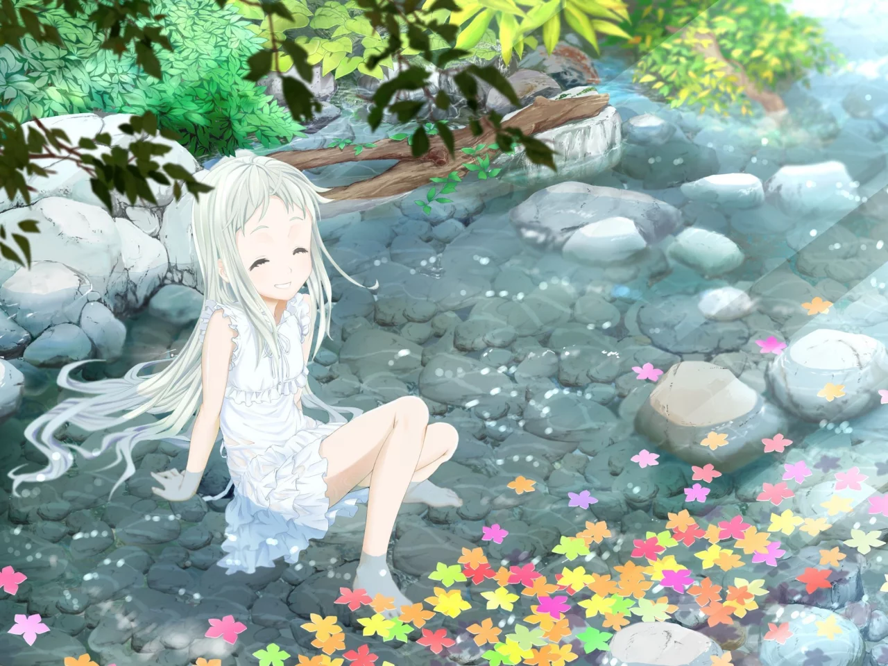 река, девочка, ano hi mita hana no namae wo bokutachi wa mada shiranai, honma meiko, невиданный цветок, улыбка