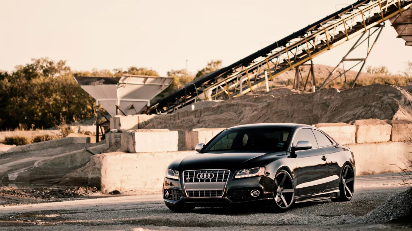 тюнинг, плиты, мост, audi, s5, дорога, стройка, диски, небо