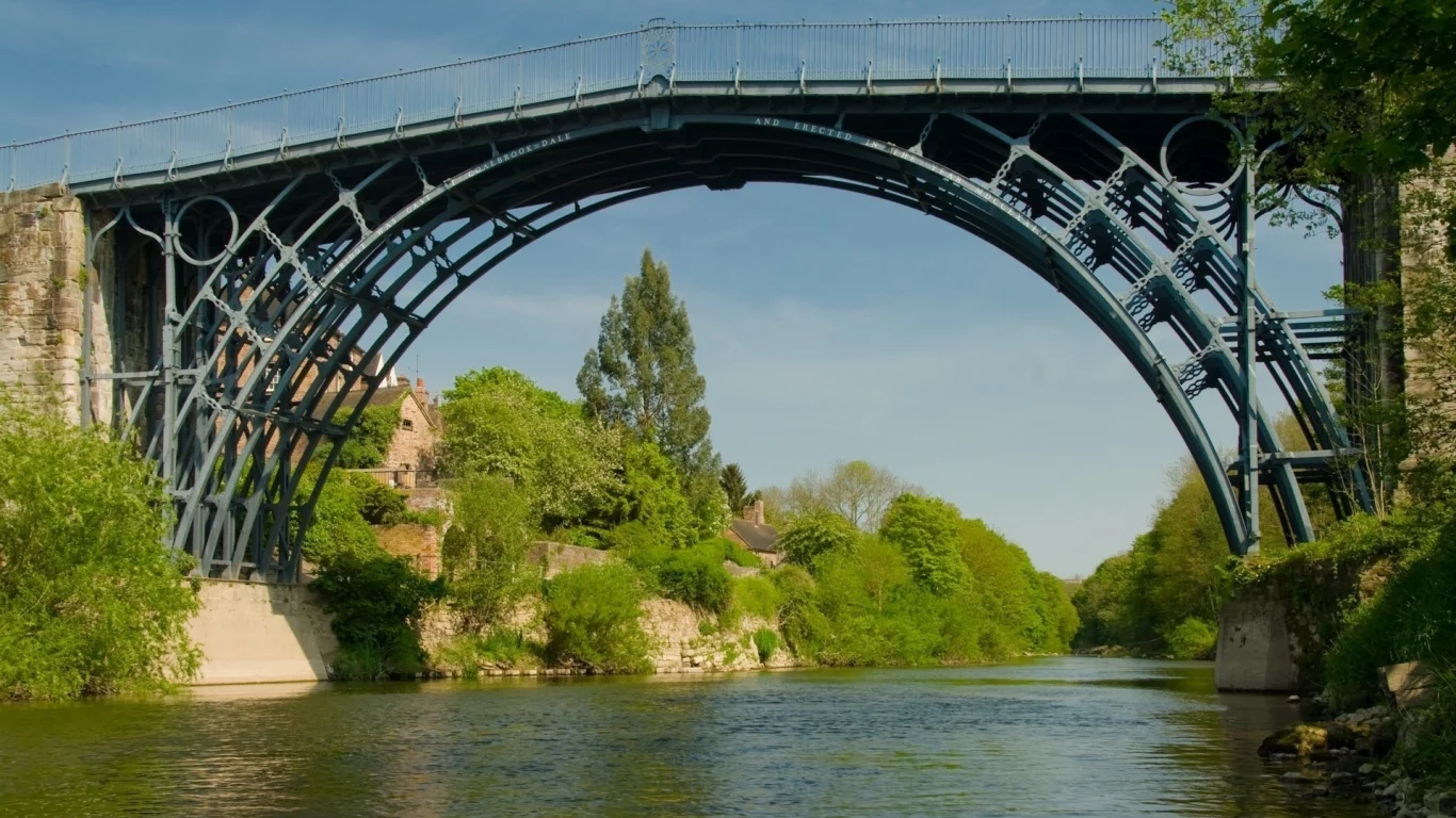 iron bridge, река, течение, мост, деревня
