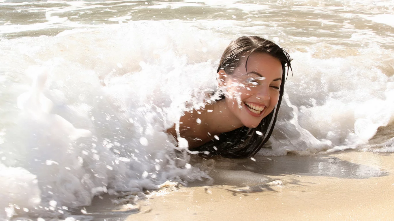 волна, море, улыбка, девушка