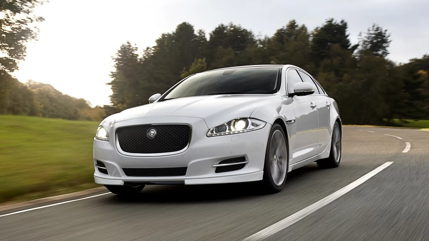 дорога, иксджей, лес, ягуар, jaguar, небо, белый, передок, седан, xj