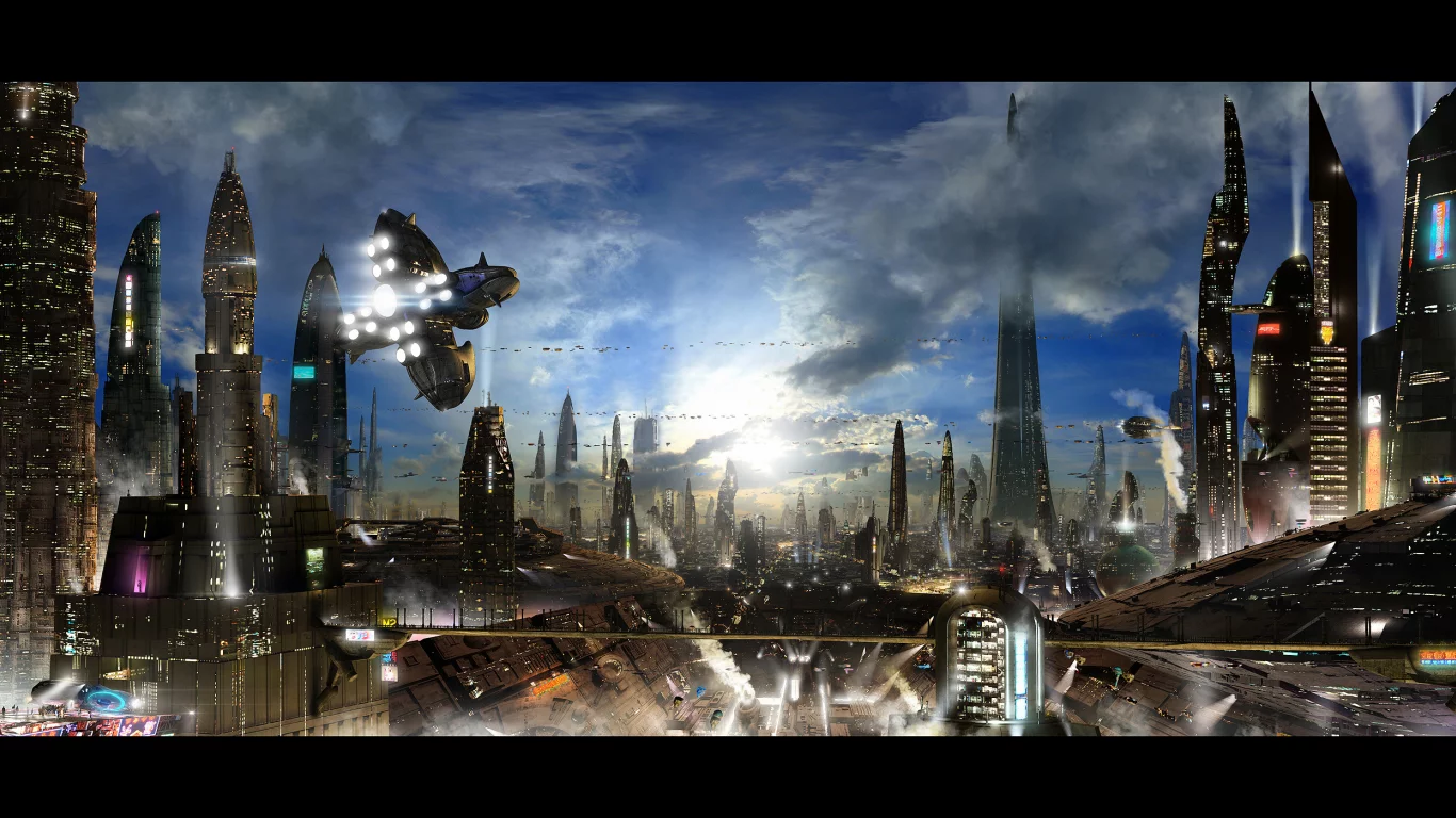 город, корабль, futuristic city