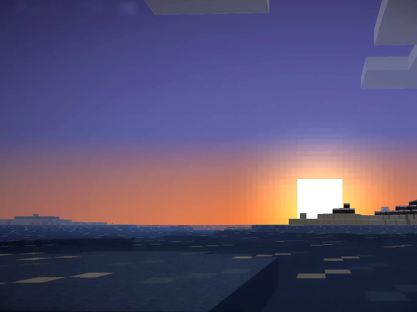 солнце, здания, облака, пиксельный мир, minecraft