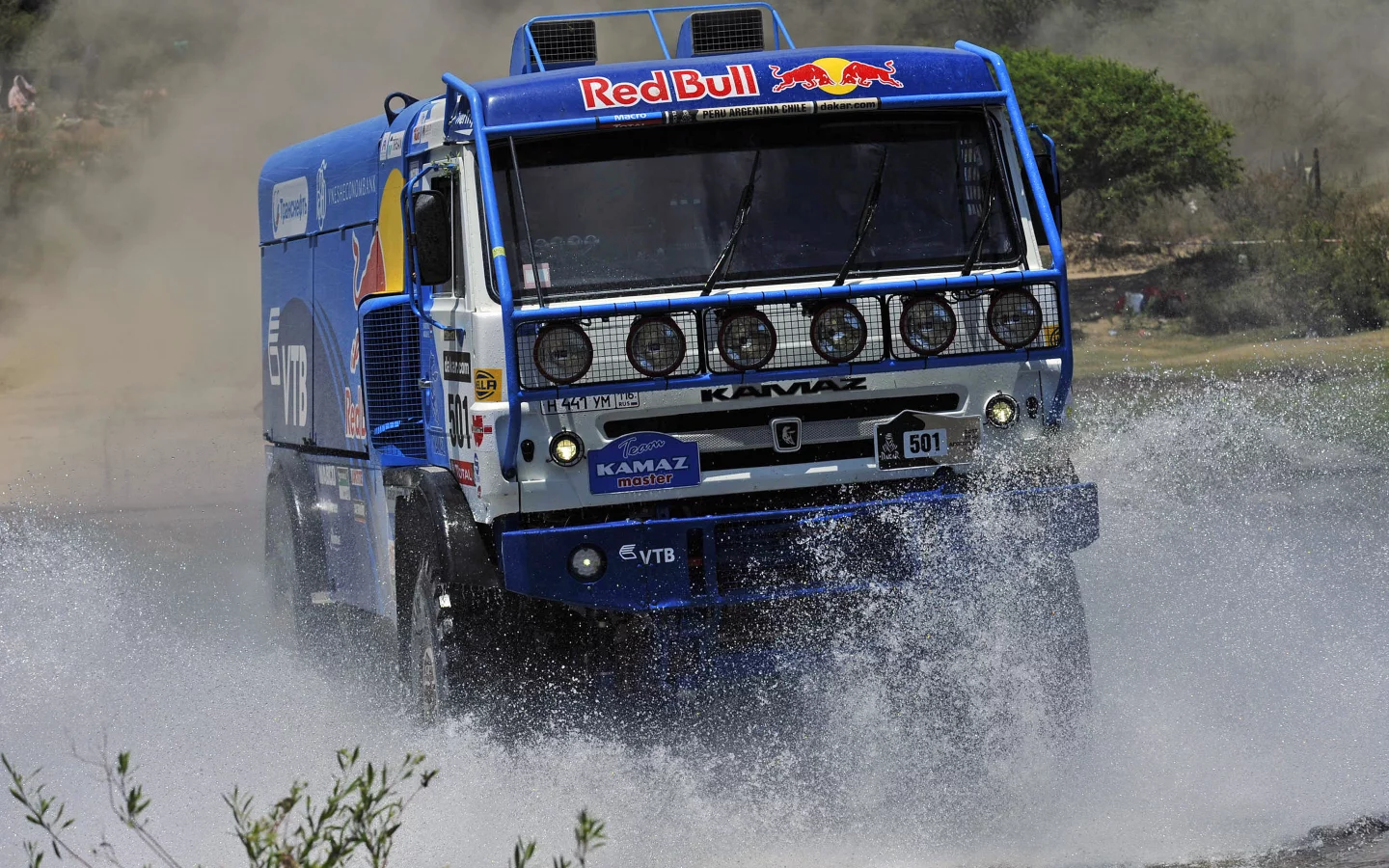 камаз, машина, dakar, kamaz, дакар, синий, вода, red bull, фары, rally