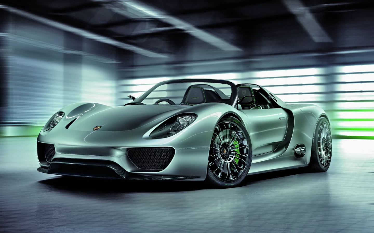 фон, спорткар, гараж, porsche 918 spyder, металлик, стоянка