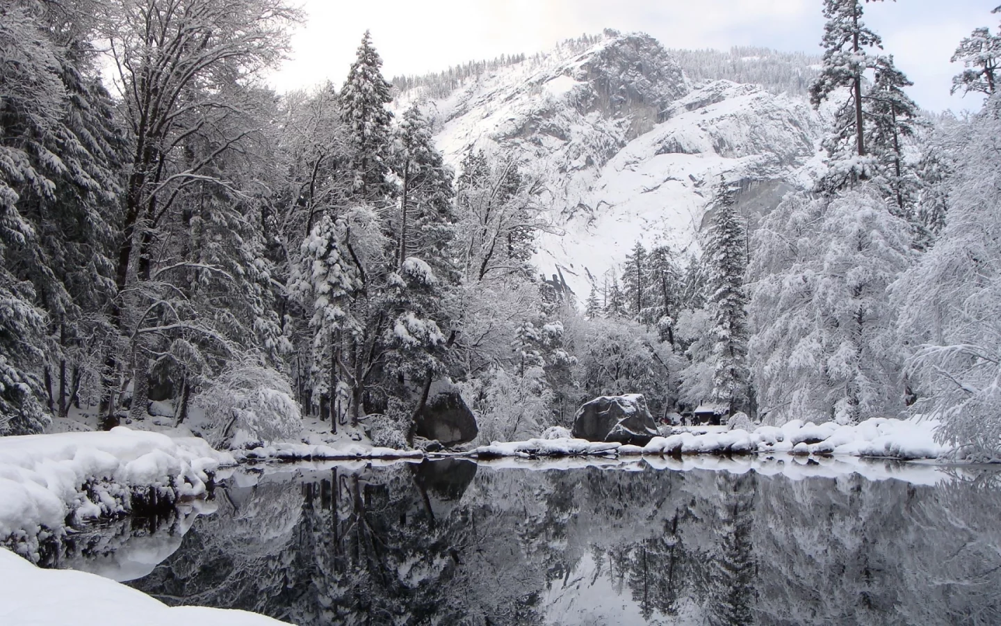 озеро, гора, отражение, зима, winter nature, снег
