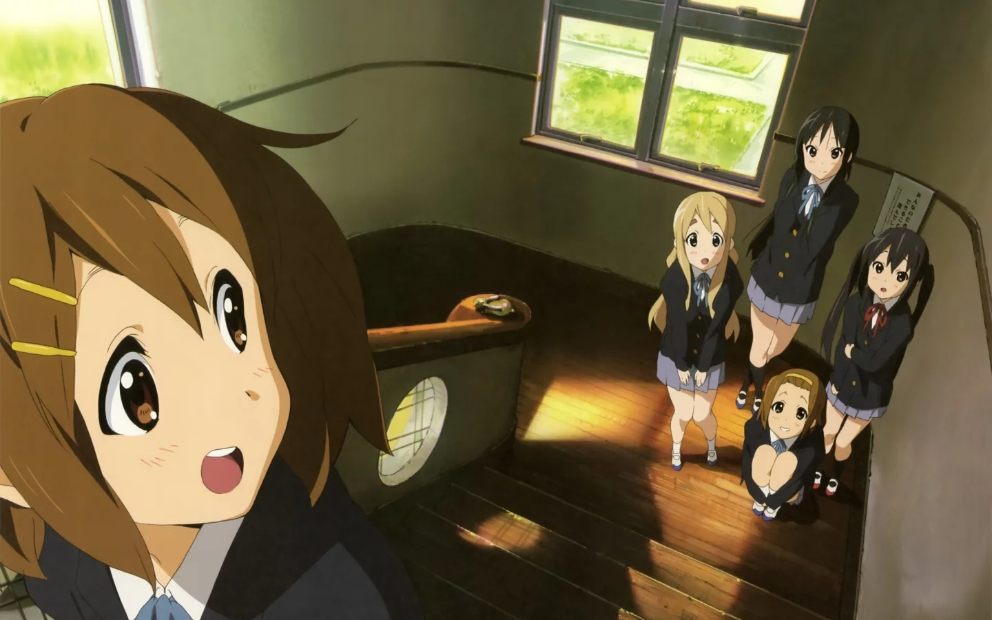 мио, лестница, k-on, адзуса, ритсу, муги, школа, юи