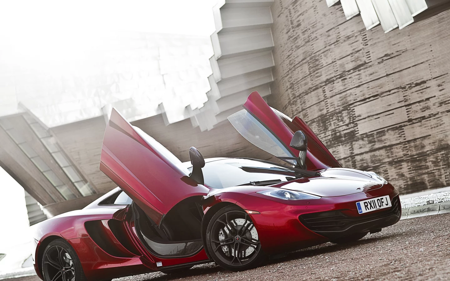 двери-бабочка, mclaren, red, mp4-12c, передняя часть, открытые двери