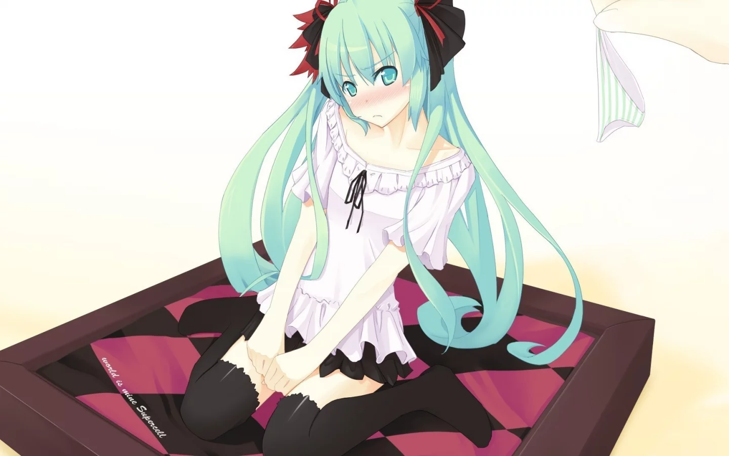 vocaloid, взгляд, hatsune miku, сидит