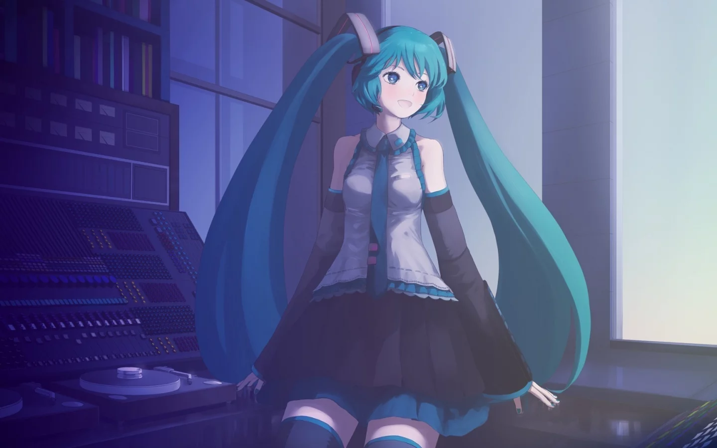 сидит, улыбается, vocaloid, hatsune miku