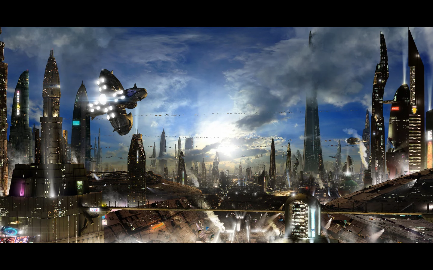 город, корабль, futuristic city