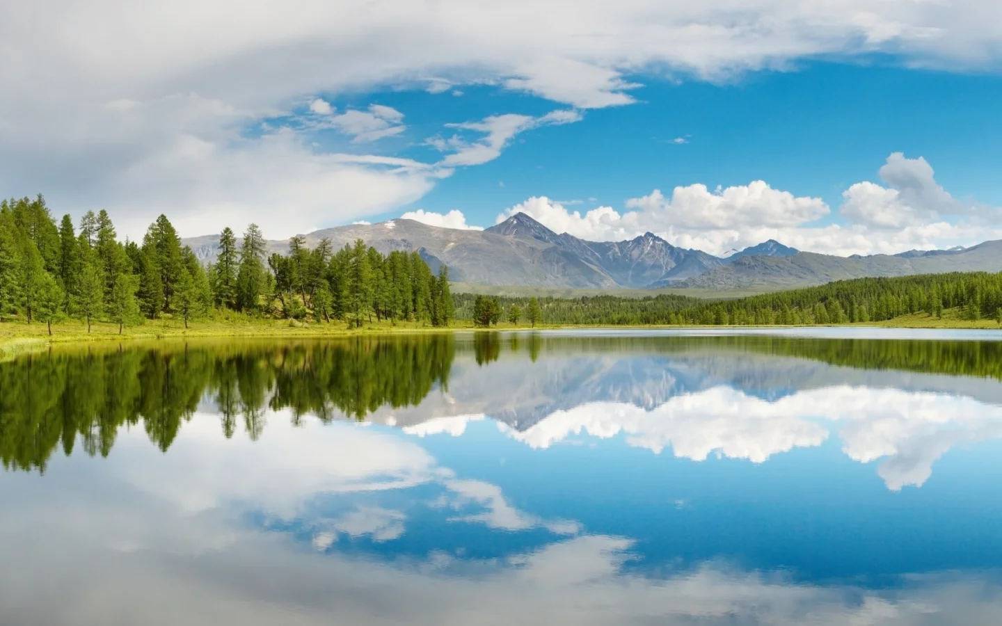 вода, горы, отражение, небо, облака, деревья