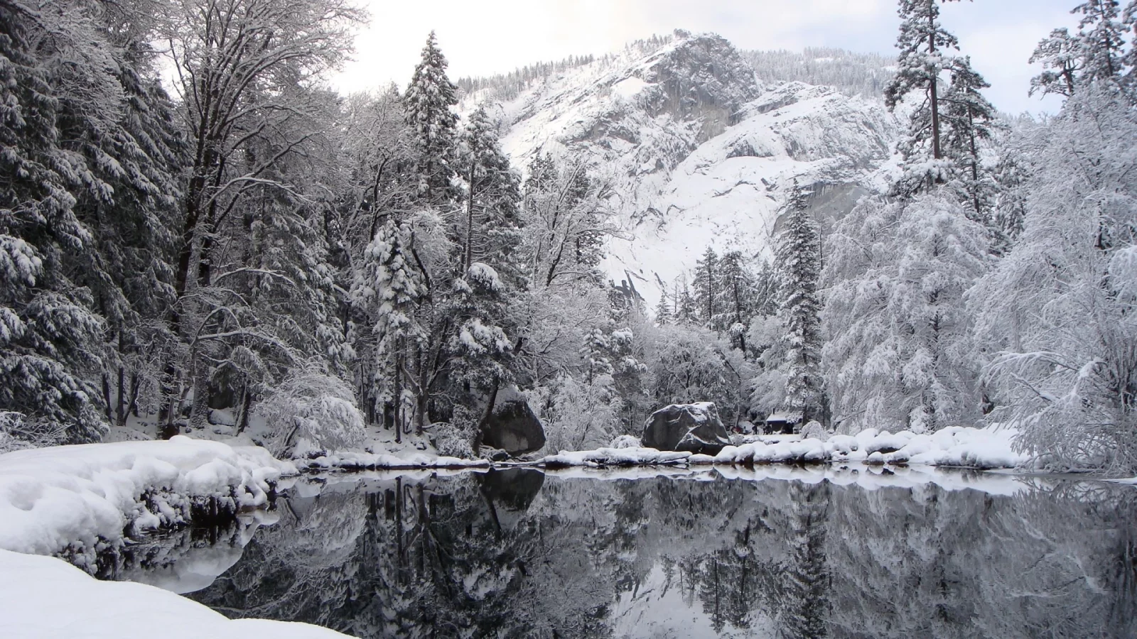 озеро, гора, отражение, зима, winter nature, снег